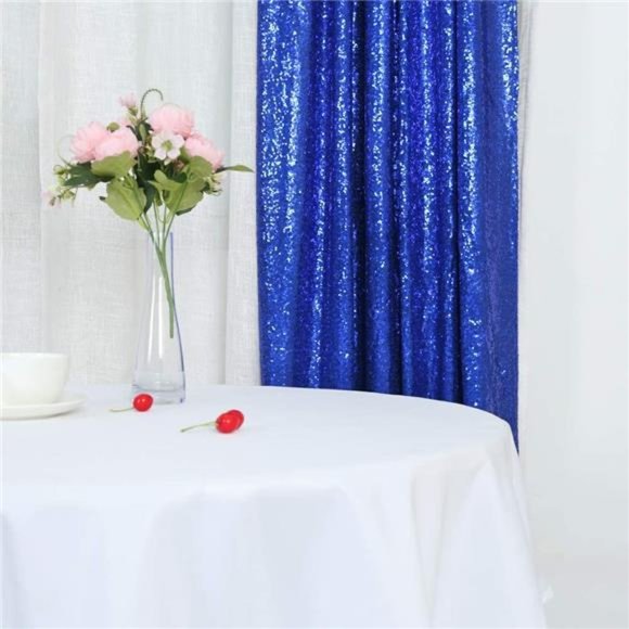 Royal Blue Sequin Backdrop Curtain 2 Panels 2x8ft Glitter Blue Sequin Curtains - Picture 5 of 6